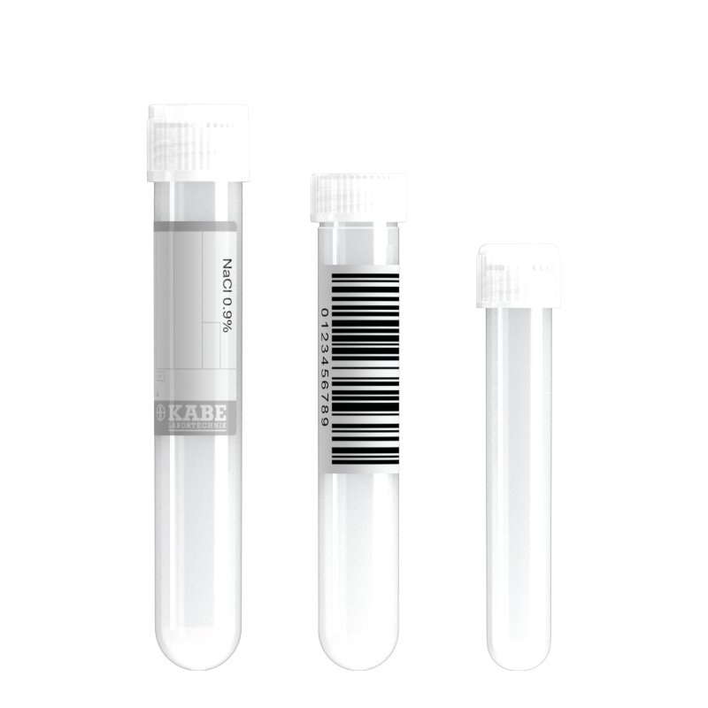 Probenröhren 8 ml 2 ml NaCl 0,9%, mit individuellem Etikett
